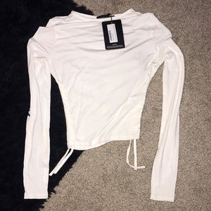 White ruched side long sleeve